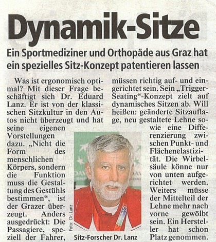 Artikel in der Kronenzeitung ber TriggerSeating von Dr. Lanz